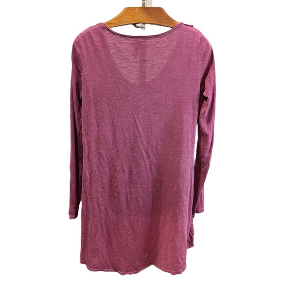 Free People Mauve Tunic with Black Embroidery Lace Up Raw Hem Festival Boho - Picture 3 of 9